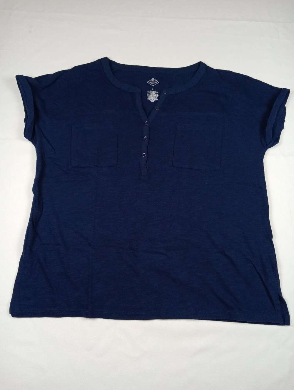 ​St. John's Bay Navy Blue Henley Short Sleeve Pocket Tee Shirt Size L